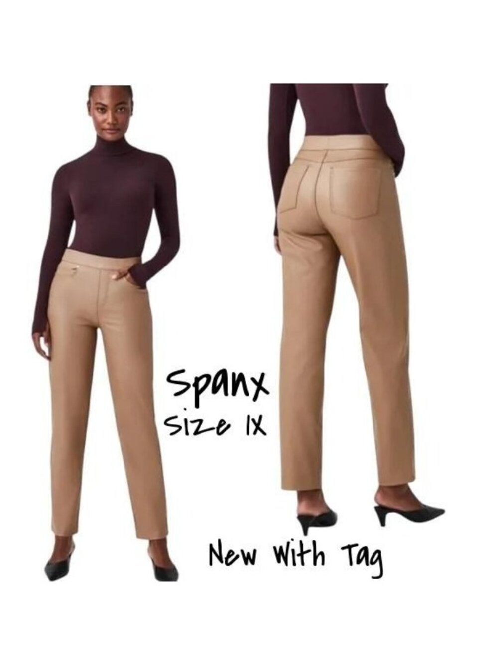 Plus Size 1X Spanx Slim Straight Pants in Toffee Faux Leather - New With Tags